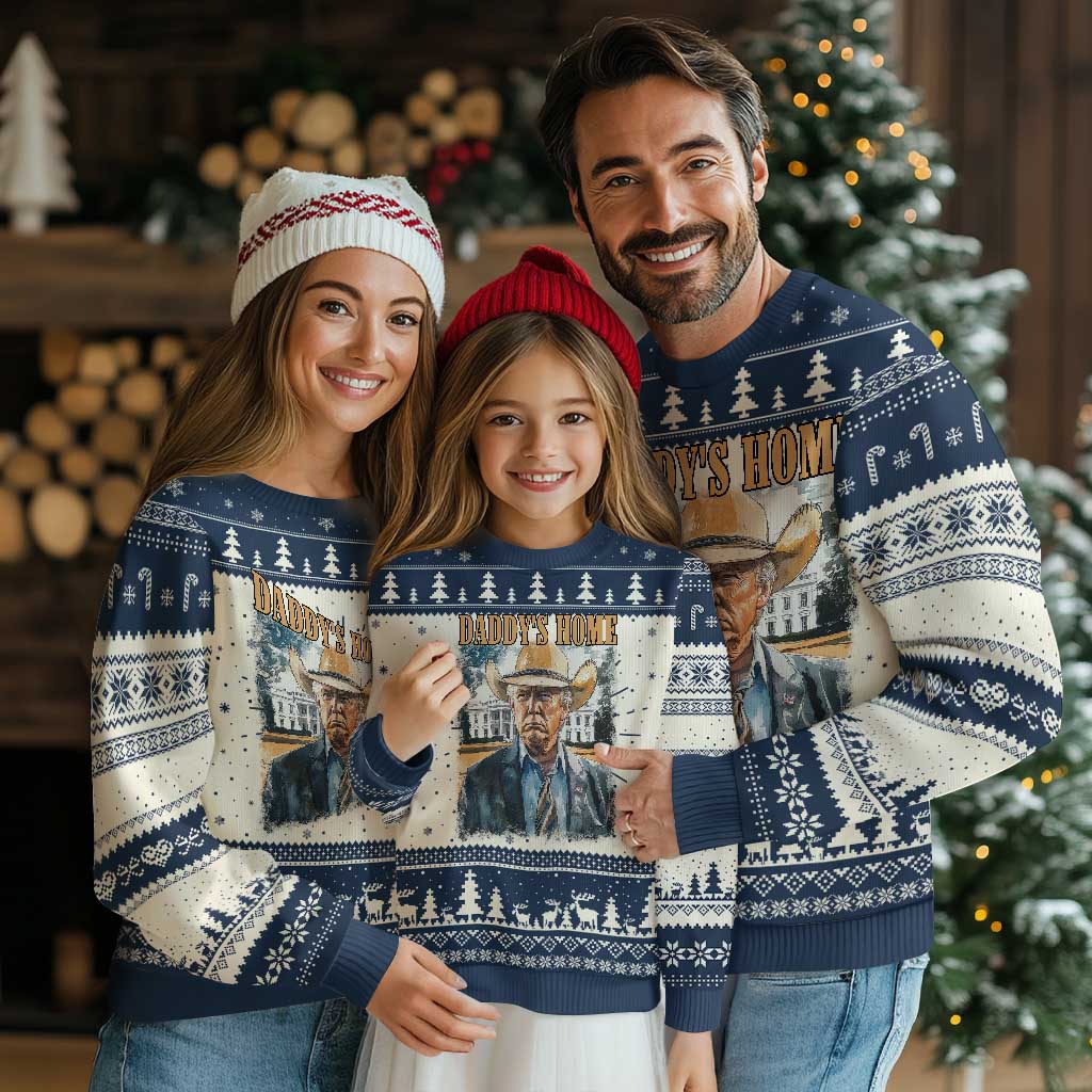 Trump Cowboy Knit Sweatshirt Western Daddy's Home Take America Back Retro Throwback TS02 Navy Print Your Wear