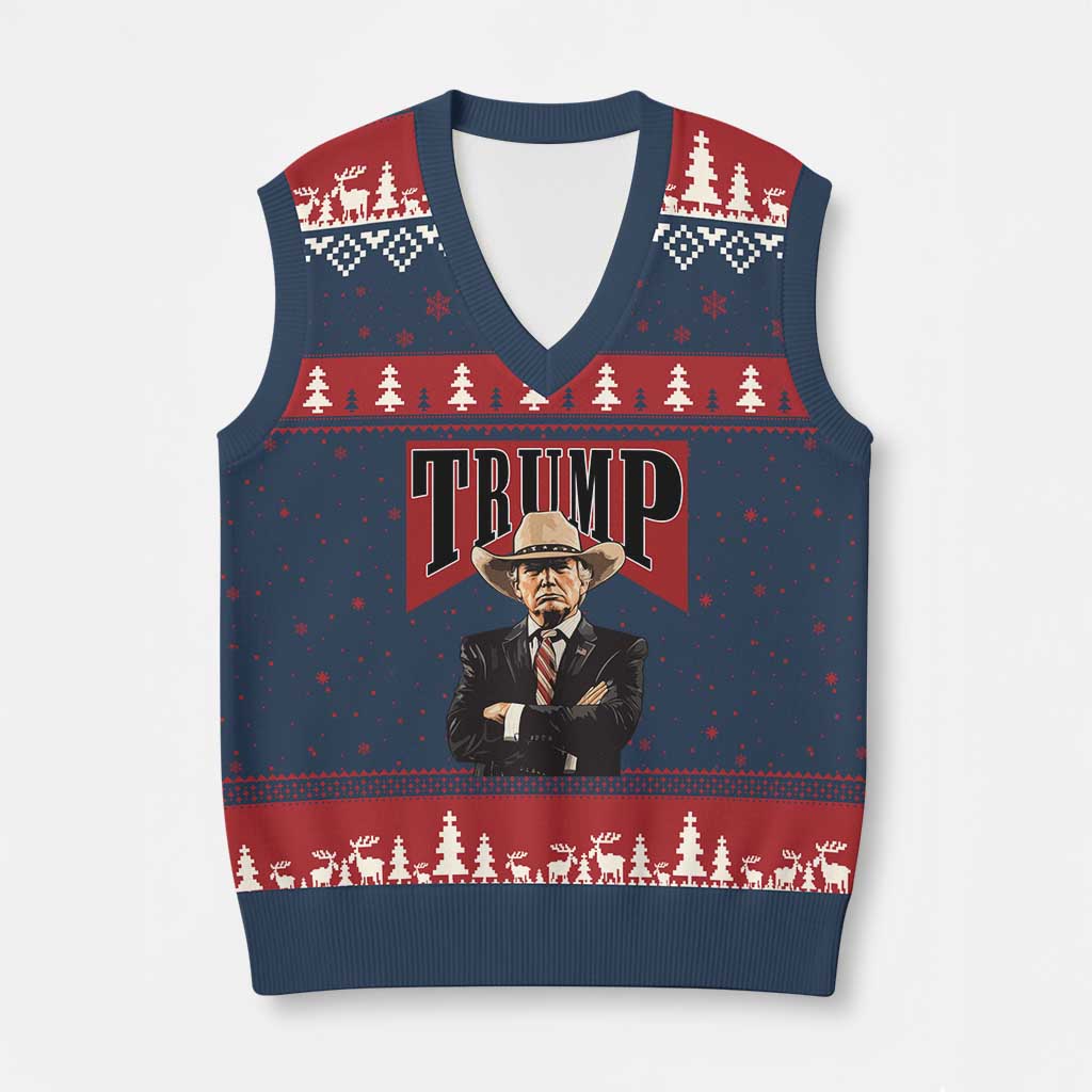 Trump Cowboy V-Neck Knit Sweater Vest Western Daddy Take America Back Retro TS02 Navy Red Print Your Wear