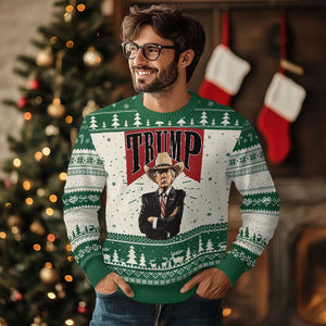 Trump Cowboy Knit Sweatshirt Western Daddy Take America Back Retro TS02 Green Print Your Wear