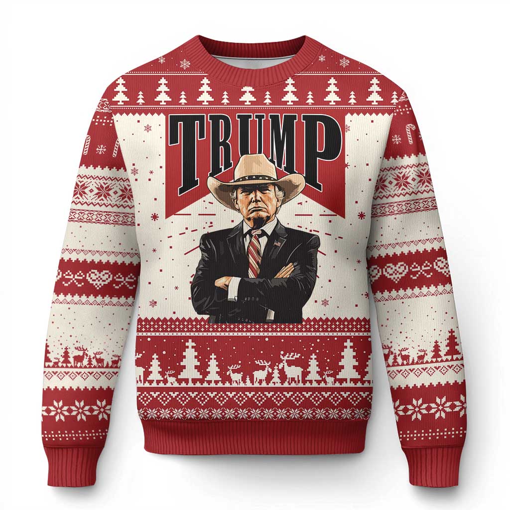 Trump Cowboy Knit Sweatshirt Western Daddy Take America Back Retro TS02 Red Print Your Wear