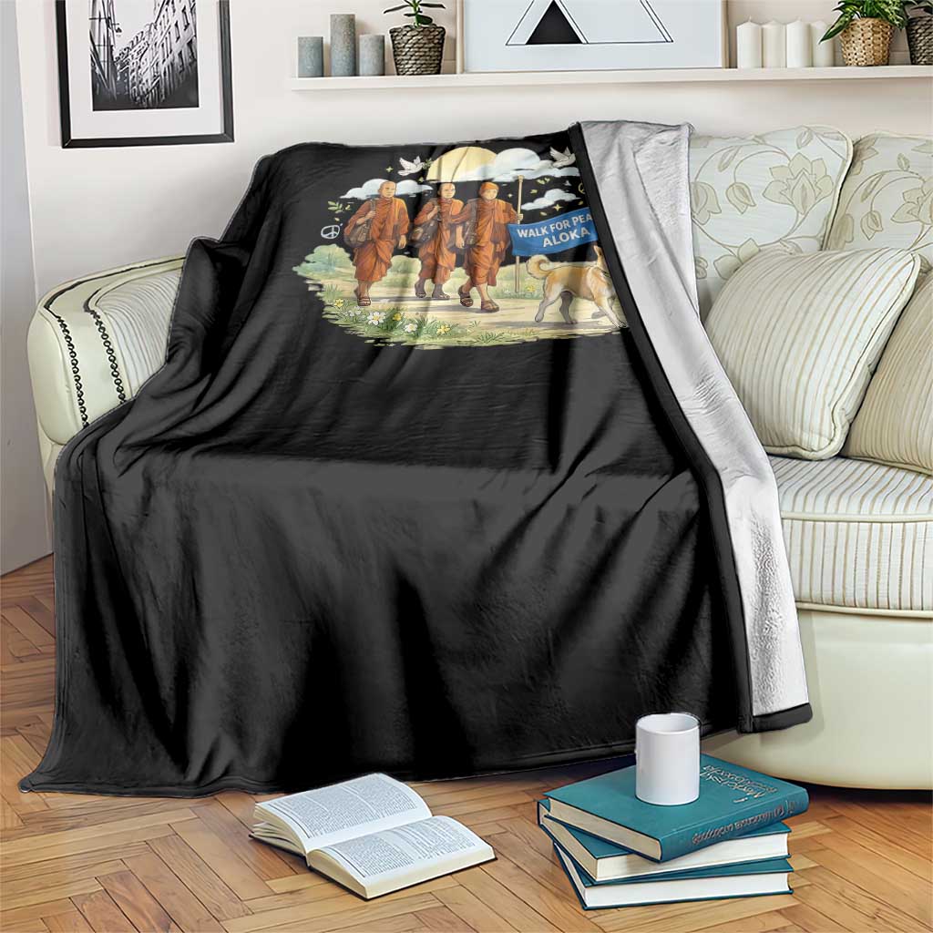 Walk for Peace Monks with Aloka the Dog Throw Blanket Spiritual Pilgrimage Buddhist Inspired TS02 Print Your Wear