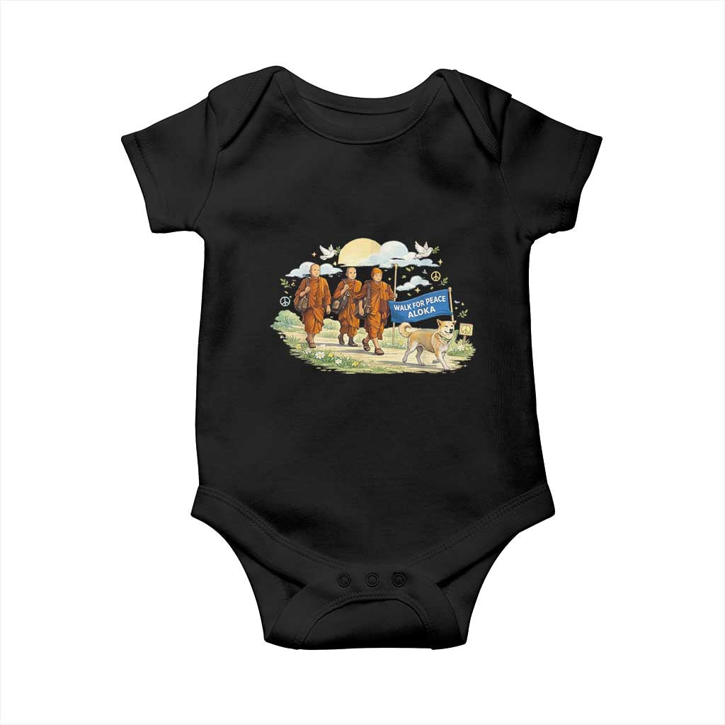 Walk for Peace Monks with Aloka the Dog Baby Onesie Spiritual Pilgrimage Buddhist Inspired TS02 Black Print Your Wear