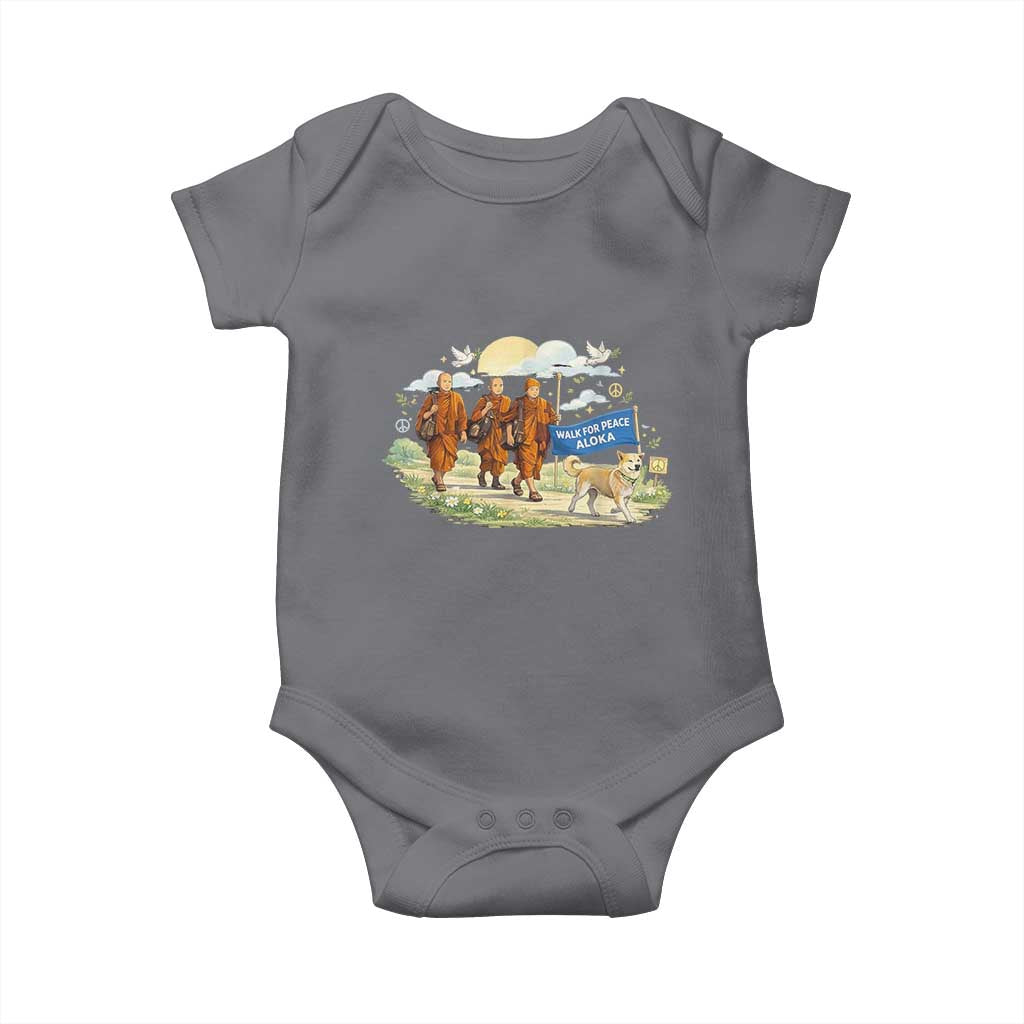 Walk for Peace Monks with Aloka the Dog Baby Onesie Spiritual Pilgrimage Buddhist Inspired TS02 Charcoal Print Your Wear