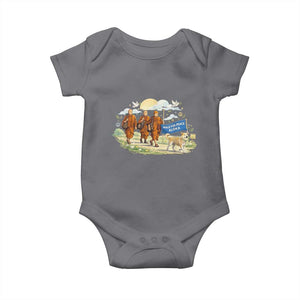 Walk for Peace Monks with Aloka the Dog Baby Onesie Spiritual Pilgrimage Buddhist Inspired TS02 Charcoal Print Your Wear