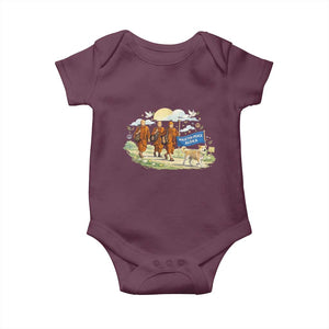 Walk for Peace Monks with Aloka the Dog Baby Onesie Spiritual Pilgrimage Buddhist Inspired TS02 Maroon Print Your Wear