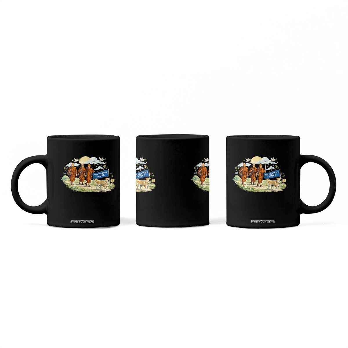 Walk for Peace Monks with Aloka the Dog Coffee Mug Spiritual Pilgrimage Buddhist Inspired TS02 Print Your Wear
