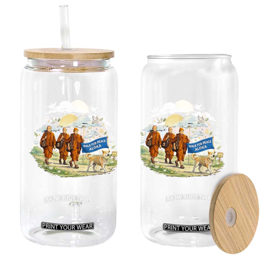 Walk for Peace Monks with Aloka the Dog Glass Can Spiritual Pilgrimage Buddhist Inspired TS02 Print Your Wear