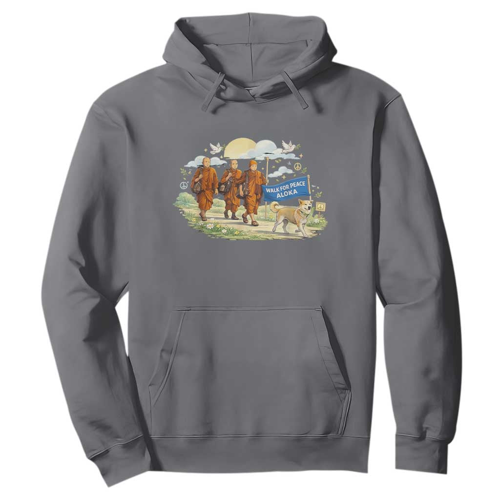 Walk for Peace Monks with Aloka the Dog Hoodie Spiritual Pilgrimage Buddhist Inspired TS02 Charcoal Print Your Wear