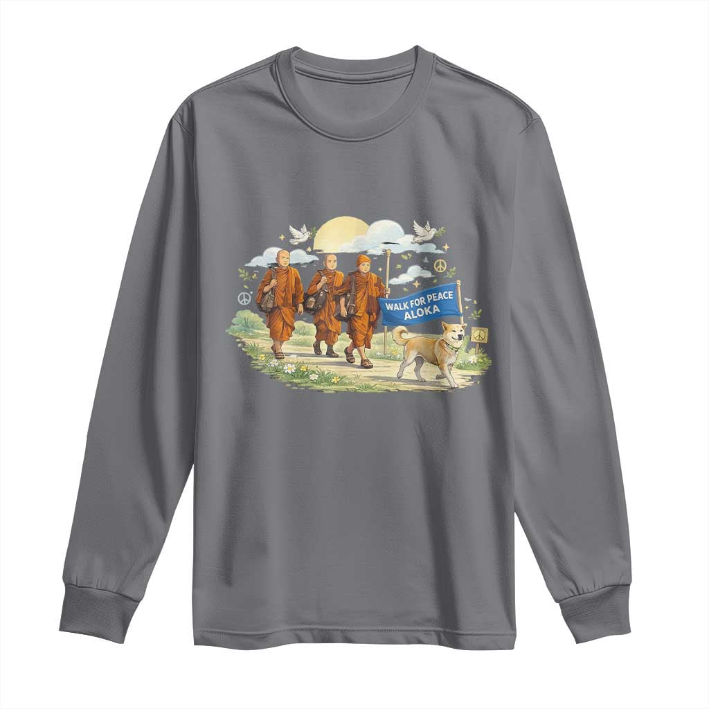 Walk for Peace Monks with Aloka the Dog Long Sleeve Shirt Spiritual Pilgrimage Buddhist Inspired TS02 Charcoal Print Your Wear