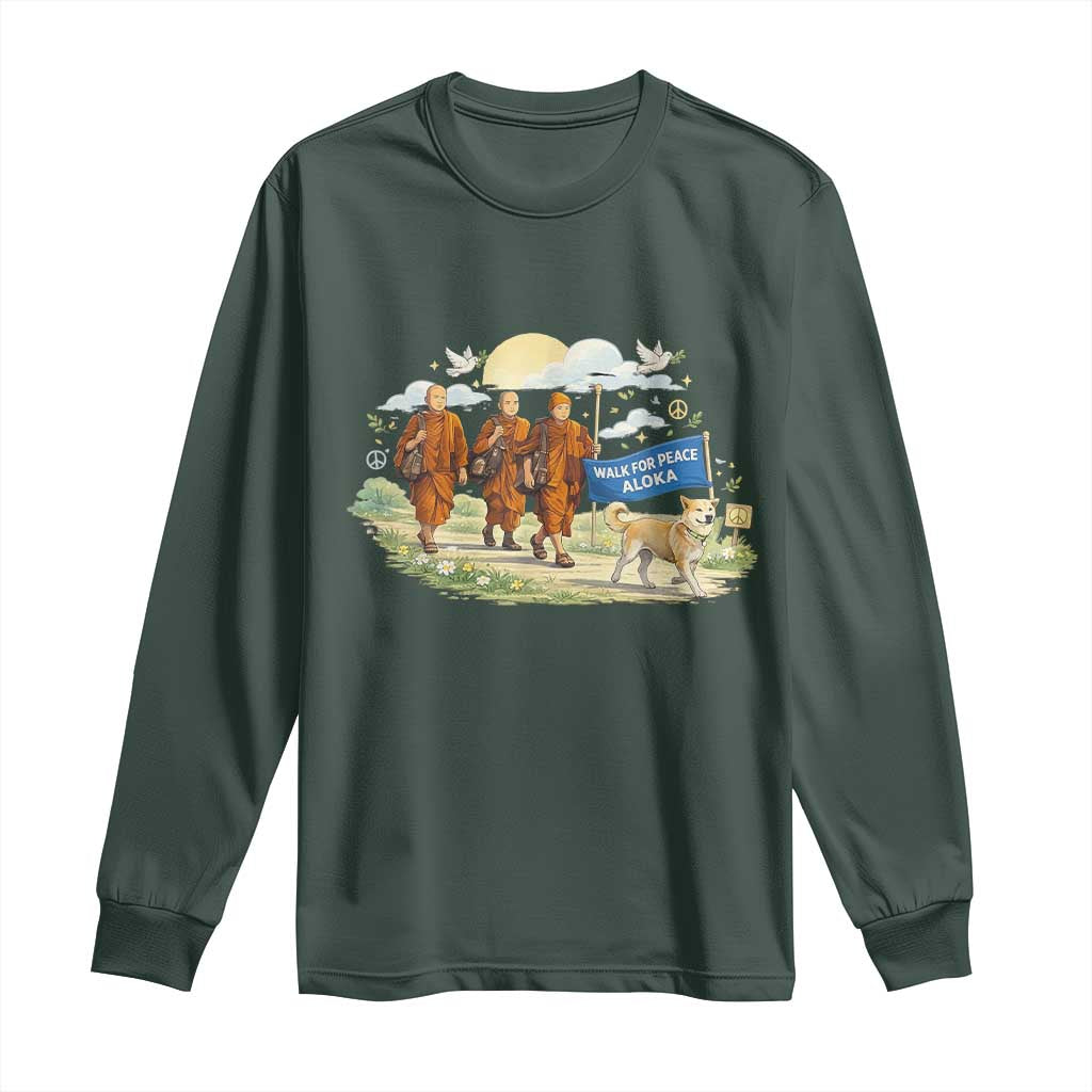 Walk for Peace Monks with Aloka the Dog Long Sleeve Shirt Spiritual Pilgrimage Buddhist Inspired TS02 Dark Forest Green Print Your Wear