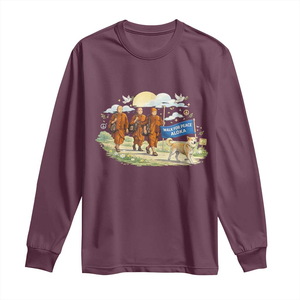 Walk for Peace Monks with Aloka the Dog Long Sleeve Shirt Spiritual Pilgrimage Buddhist Inspired TS02 Maroon Print Your Wear