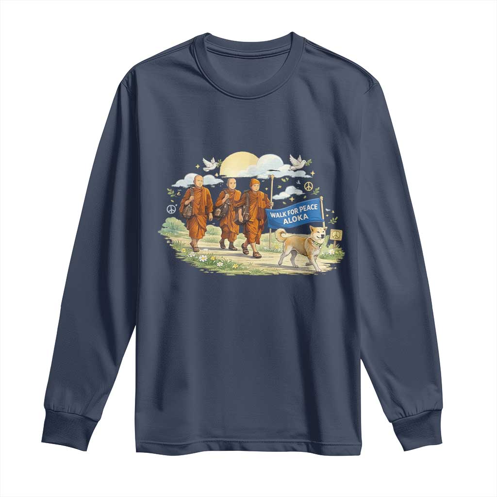 Walk for Peace Monks with Aloka the Dog Long Sleeve Shirt Spiritual Pilgrimage Buddhist Inspired TS02 Navy Print Your Wear