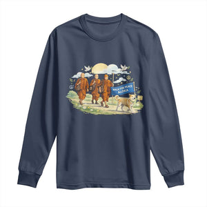 Walk for Peace Monks with Aloka the Dog Long Sleeve Shirt Spiritual Pilgrimage Buddhist Inspired TS02 Navy Print Your Wear