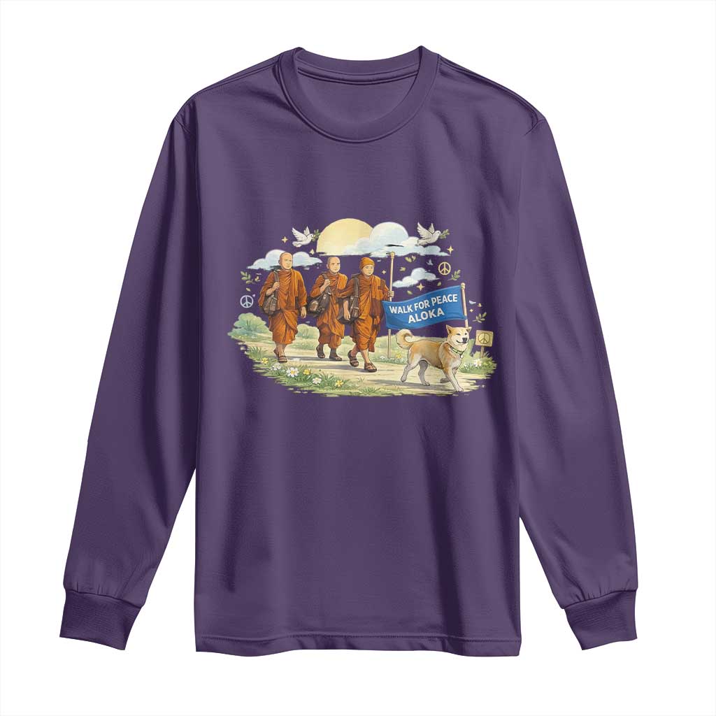 Walk for Peace Monks with Aloka the Dog Long Sleeve Shirt Spiritual Pilgrimage Buddhist Inspired TS02 Purple Print Your Wear