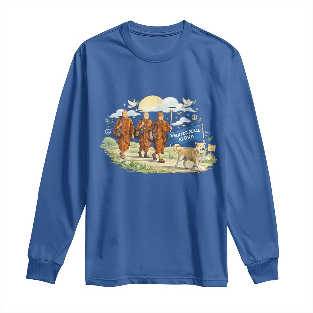Walk for Peace Monks with Aloka the Dog Long Sleeve Shirt Spiritual Pilgrimage Buddhist Inspired TS02 Royal Blue Print Your Wear