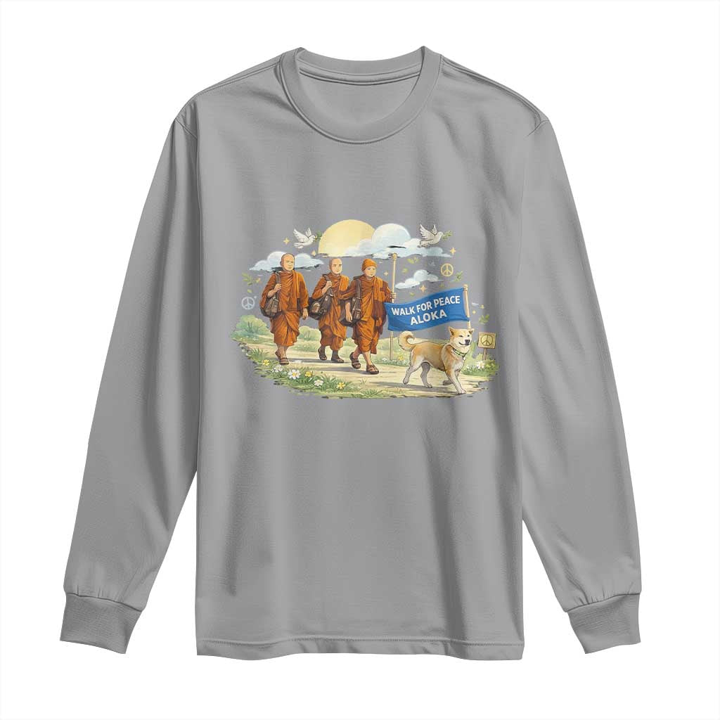 Walk for Peace Monks with Aloka the Dog Long Sleeve Shirt Spiritual Pilgrimage Buddhist Inspired TS02 Sport Gray Print Your Wear
