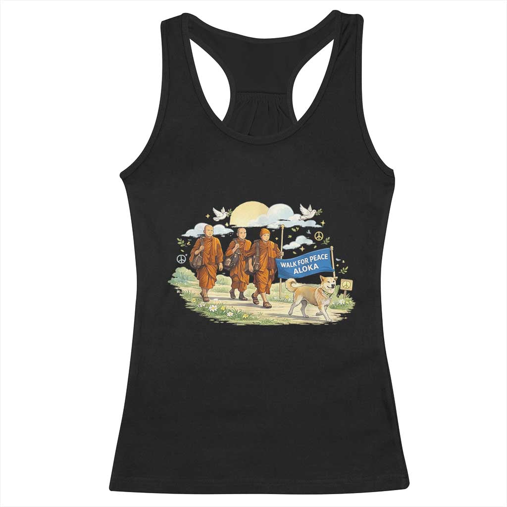 Walk for Peace Monks with Aloka the Dog Racerback Tank Top Spiritual Pilgrimage Buddhist Inspired TS02 Black Print Your Wear