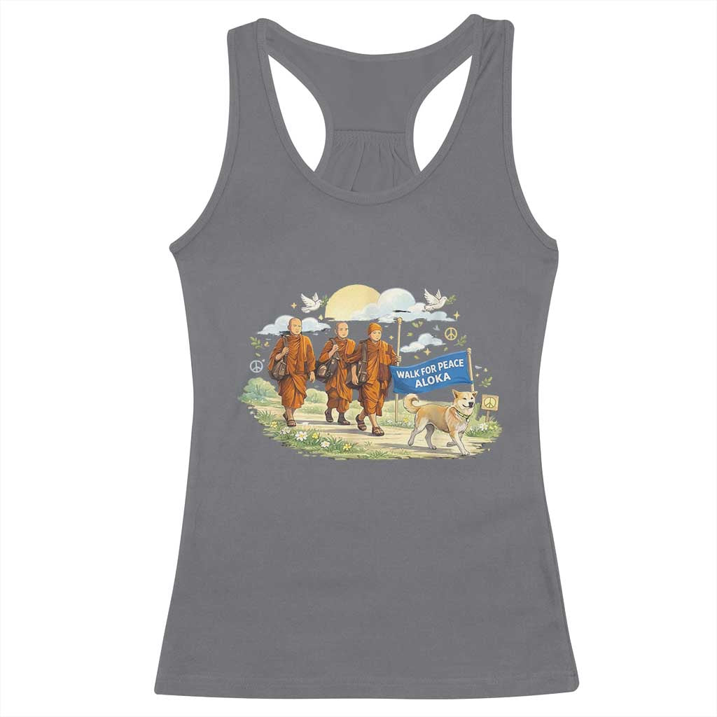 Walk for Peace Monks with Aloka the Dog Racerback Tank Top Spiritual Pilgrimage Buddhist Inspired TS02 Charcoal Print Your Wear