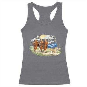 Walk for Peace Monks with Aloka the Dog Racerback Tank Top Spiritual Pilgrimage Buddhist Inspired TS02 Charcoal Print Your Wear