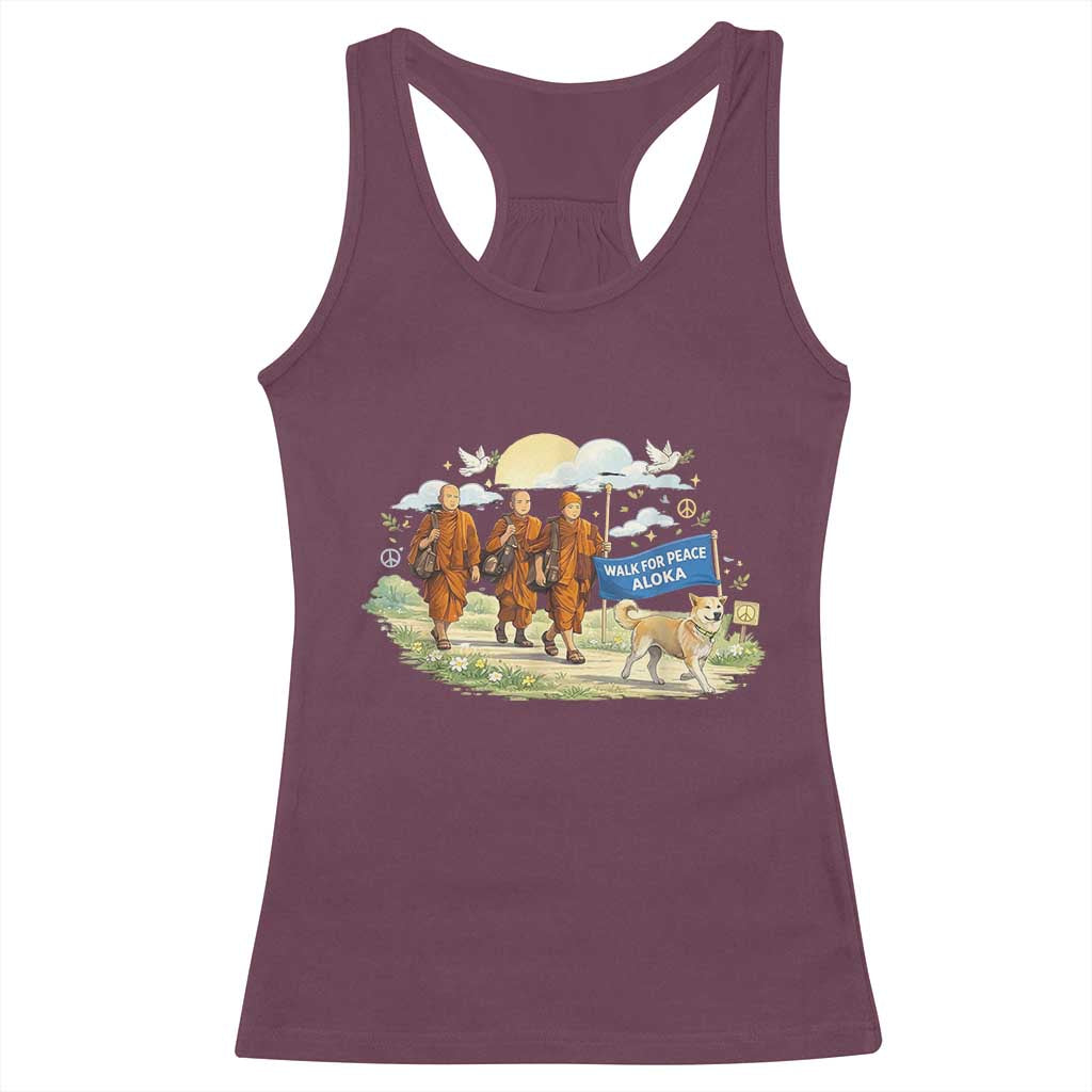 Walk for Peace Monks with Aloka the Dog Racerback Tank Top Spiritual Pilgrimage Buddhist Inspired TS02 Maroon Print Your Wear