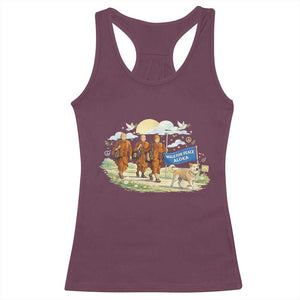 Walk for Peace Monks with Aloka the Dog Racerback Tank Top Spiritual Pilgrimage Buddhist Inspired TS02 Maroon Print Your Wear