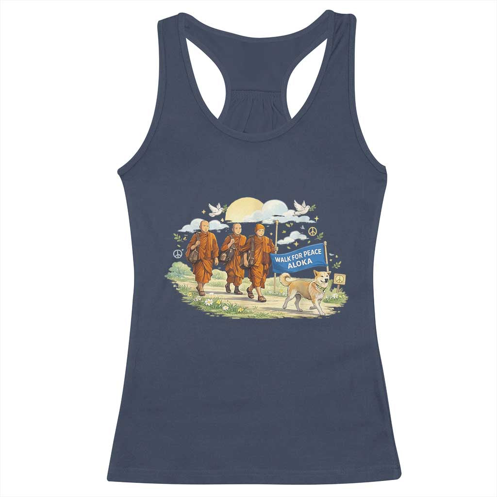 Walk for Peace Monks with Aloka the Dog Racerback Tank Top Spiritual Pilgrimage Buddhist Inspired TS02 Navy Print Your Wear