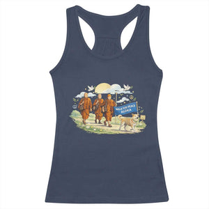 Walk for Peace Monks with Aloka the Dog Racerback Tank Top Spiritual Pilgrimage Buddhist Inspired TS02 Navy Print Your Wear