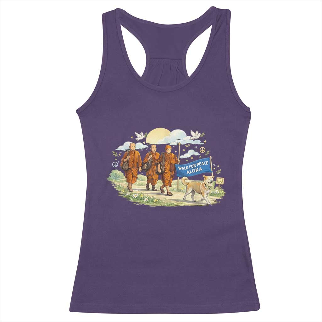 Walk for Peace Monks with Aloka the Dog Racerback Tank Top Spiritual Pilgrimage Buddhist Inspired TS02 Purple Print Your Wear