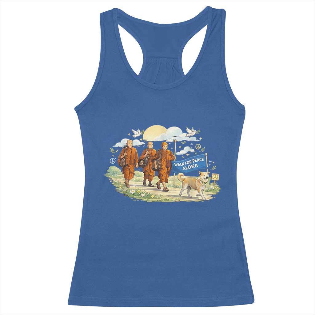 Walk for Peace Monks with Aloka the Dog Racerback Tank Top Spiritual Pilgrimage Buddhist Inspired TS02 Royal Blue Print Your Wear