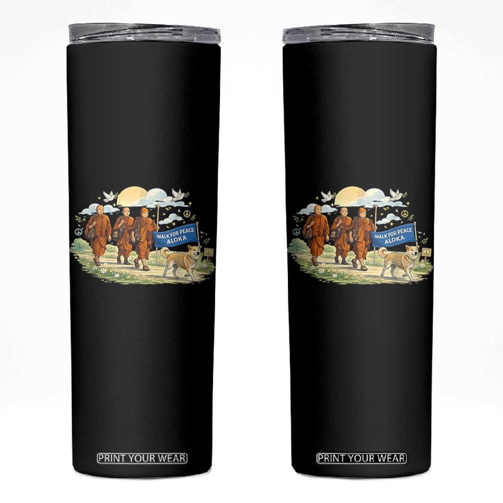Walk for Peace Monks with Aloka the Dog Skinny Tumbler Spiritual Pilgrimage Buddhist Inspired - Print Your Wear