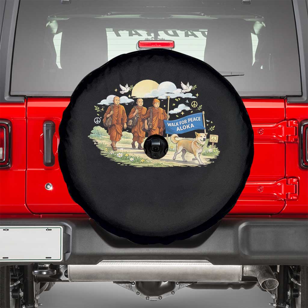 Walk for Peace Monks with Aloka the Dog Spare Tire Cover Spiritual Pilgrimage Buddhist Inspired TS02 Black Print Your Wear