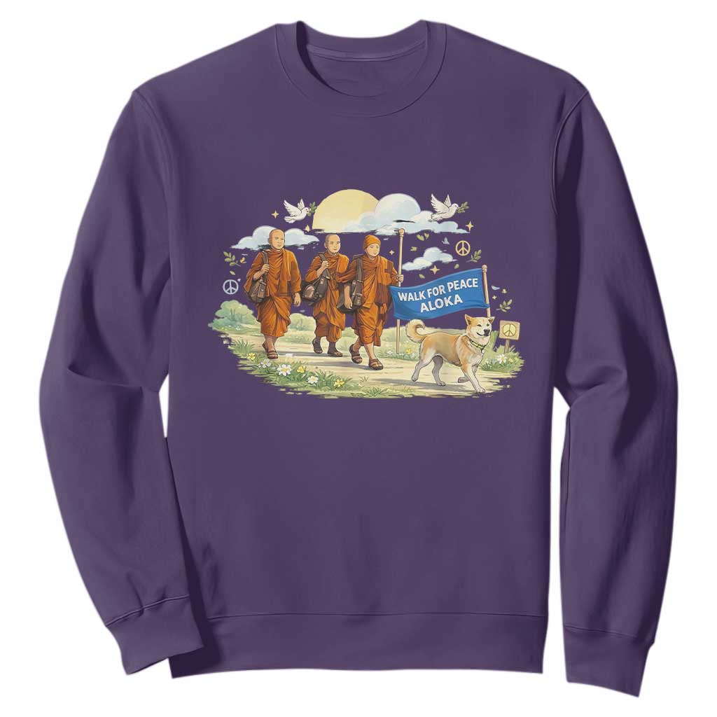 Walk for Peace Monks with Aloka the Dog Sweatshirt Spiritual Pilgrimage Buddhist Inspired TS02 Purple Print Your Wear