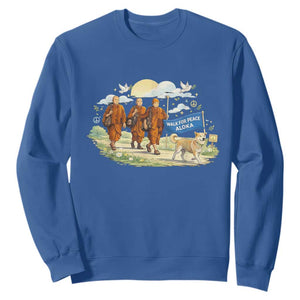 Walk for Peace Monks with Aloka the Dog Sweatshirt Spiritual Pilgrimage Buddhist Inspired TS02 Royal Blue Print Your Wear