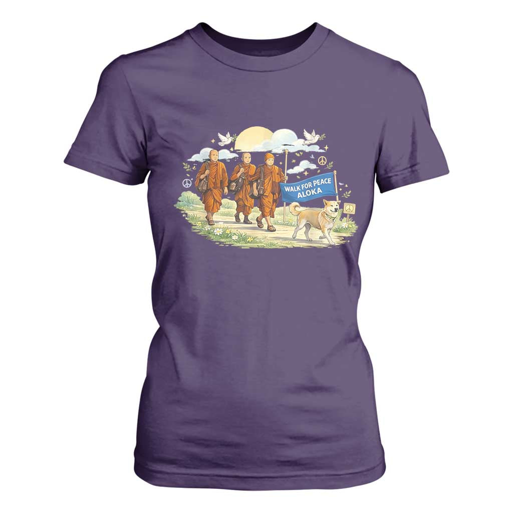 Walk for Peace Monks with Aloka the Dog T Shirt For Women Spiritual Pilgrimage Buddhist Inspired TS02 Purple Print Your Wear