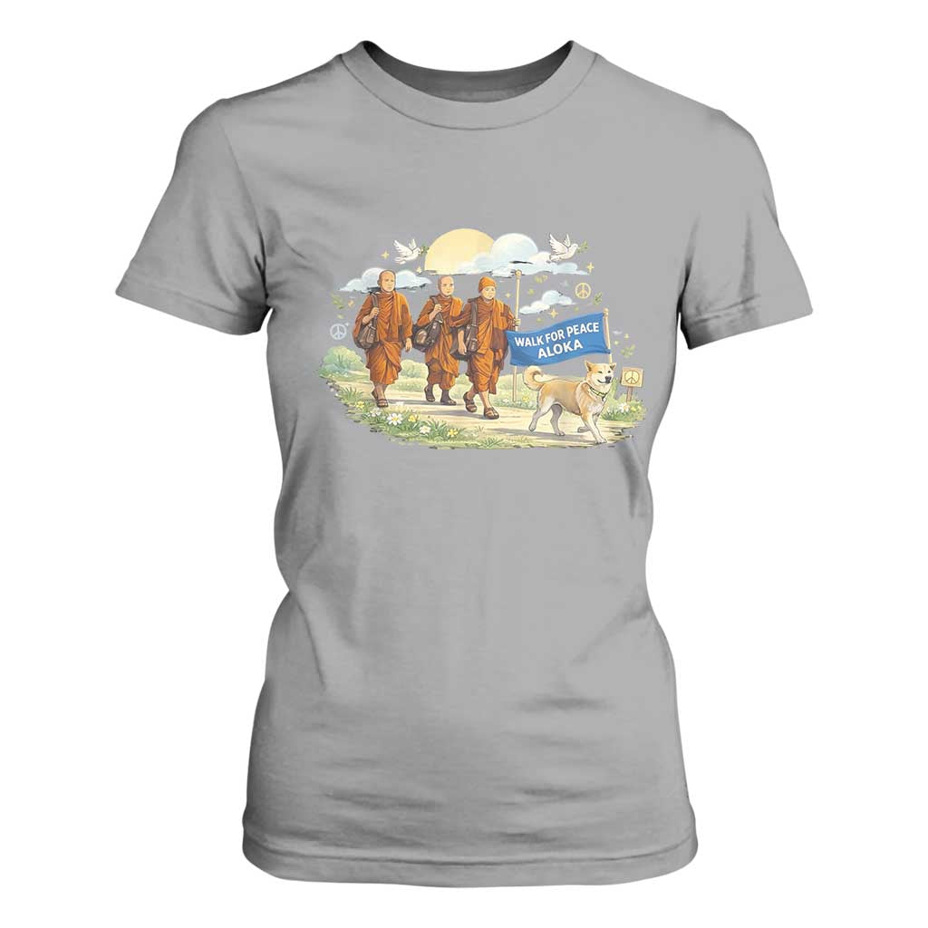 Walk for Peace Monks with Aloka the Dog T Shirt For Women Spiritual Pilgrimage Buddhist Inspired TS02 Sport Gray Print Your Wear