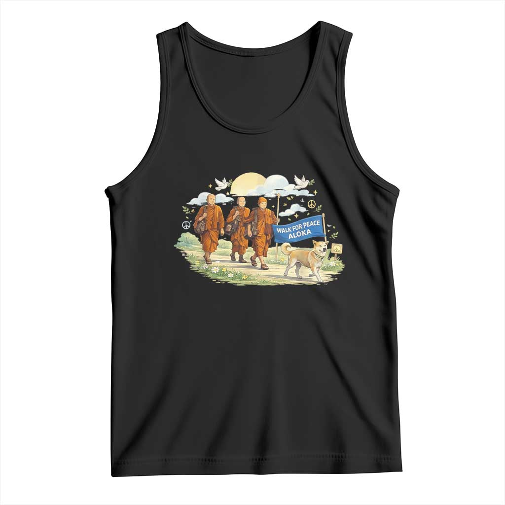 Walk for Peace Monks with Aloka the Dog Tank Top Spiritual Pilgrimage Buddhist Inspired TS02 Black Print Your Wear