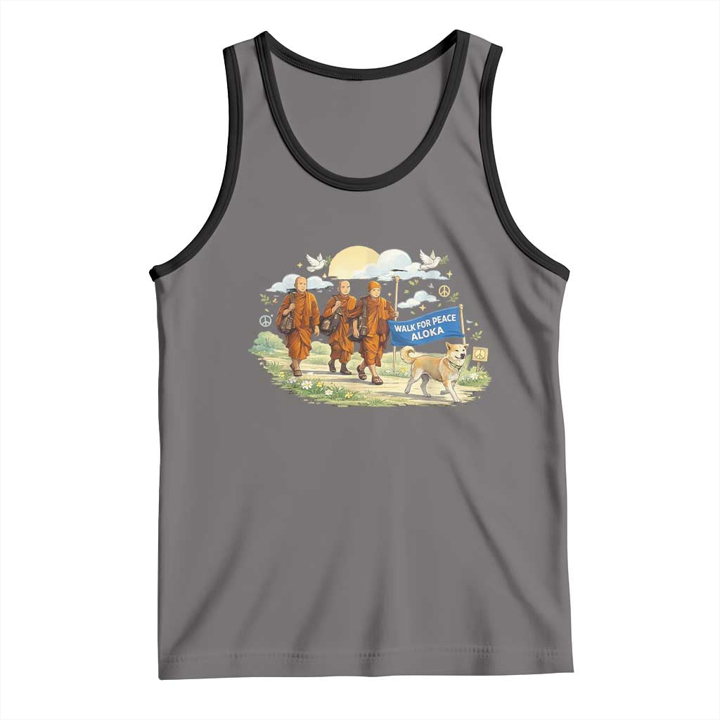 Walk for Peace Monks with Aloka the Dog Tank Top Spiritual Pilgrimage Buddhist Inspired TS02 Deep Heather Black Print Your Wear