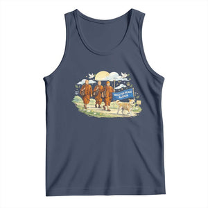 Walk for Peace Monks with Aloka the Dog Tank Top Spiritual Pilgrimage Buddhist Inspired TS02 Navy Print Your Wear