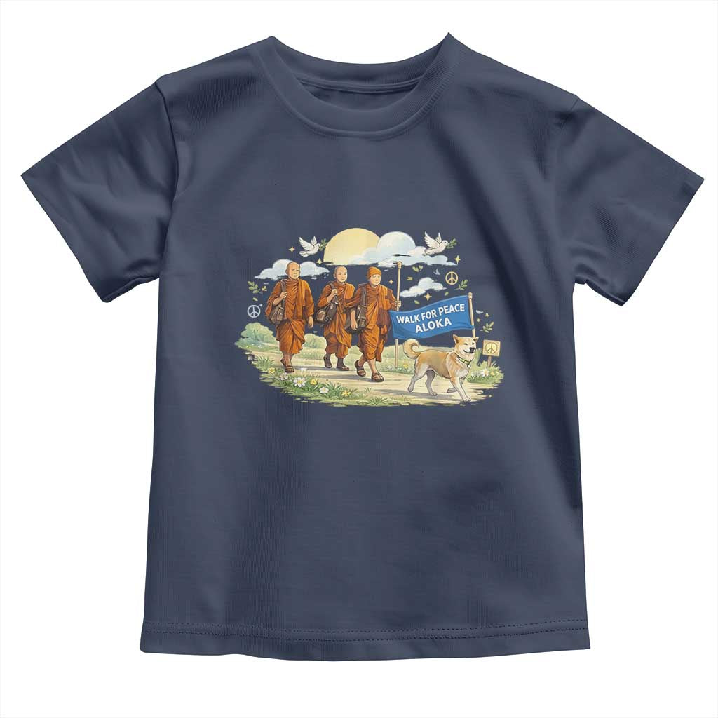 Walk for Peace Monks with Aloka the Dog Toddler T Shirt Spiritual Pilgrimage Buddhist Inspired TS02 Navy Print Your Wear