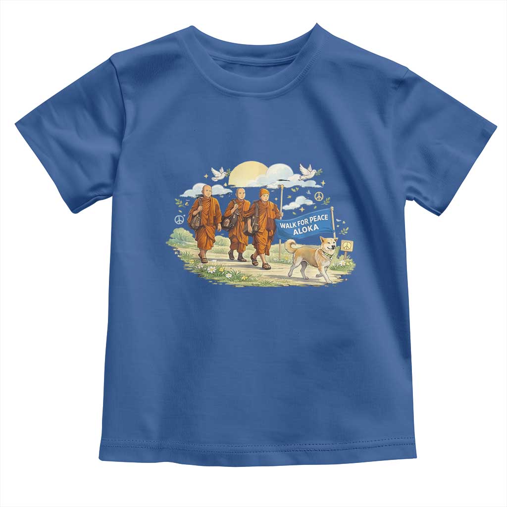 Walk for Peace Monks with Aloka the Dog Toddler T Shirt Spiritual Pilgrimage Buddhist Inspired TS02 Royal Blue Print Your Wear