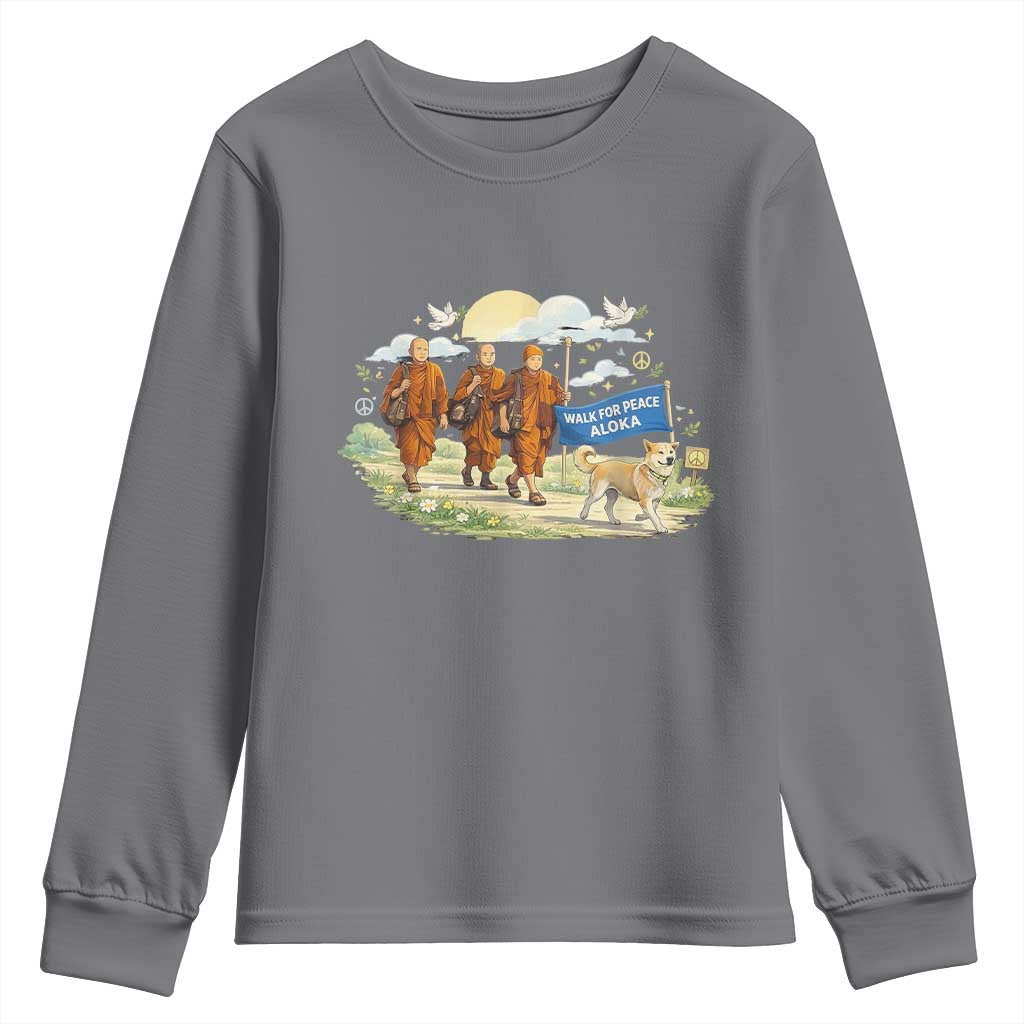 Walk for Peace Monks with Aloka the Dog Youth Sweatshirt Spiritual Pilgrimage Buddhist Inspired TS02 Charcoal Print Your Wear
