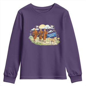 Walk for Peace Monks with Aloka the Dog Youth Sweatshirt Spiritual Pilgrimage Buddhist Inspired TS02 Purple Print Your Wear