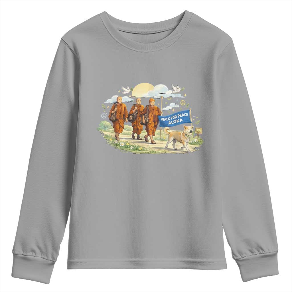 Walk for Peace Monks with Aloka the Dog Youth Sweatshirt Spiritual Pilgrimage Buddhist Inspired TS02 Sport Gray Print Your Wear
