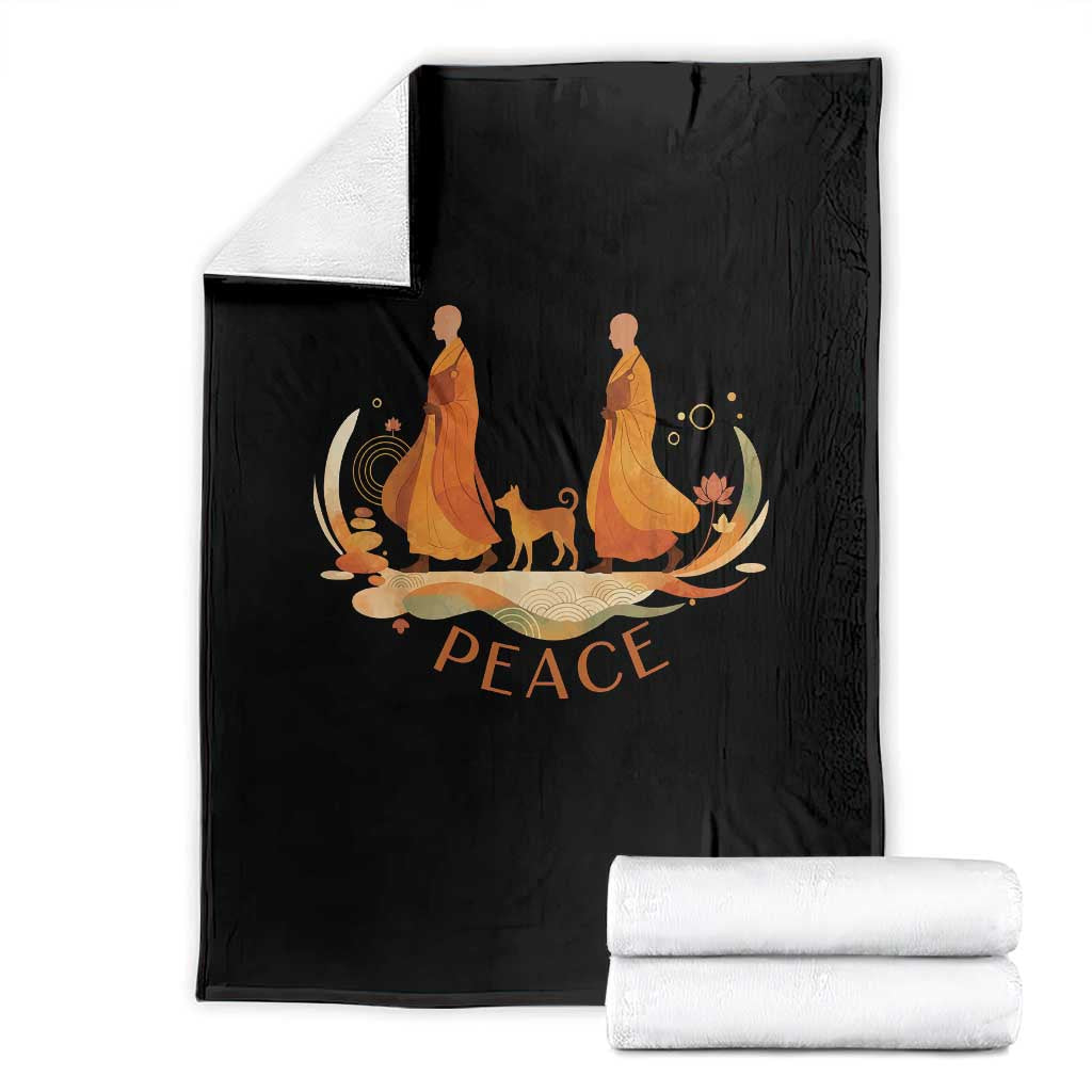 Peaceful Monks Walk with Aloka the Dog Throw Blanket Zen Art Buddhism Harmony - Print Your Wear