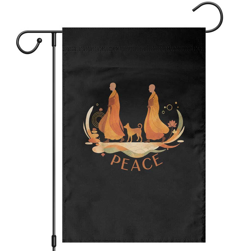 Peaceful Monks Walk with Aloka the Dog Garden Flag Zen Art Buddhism Harmony TS02 Black Print Your Wear