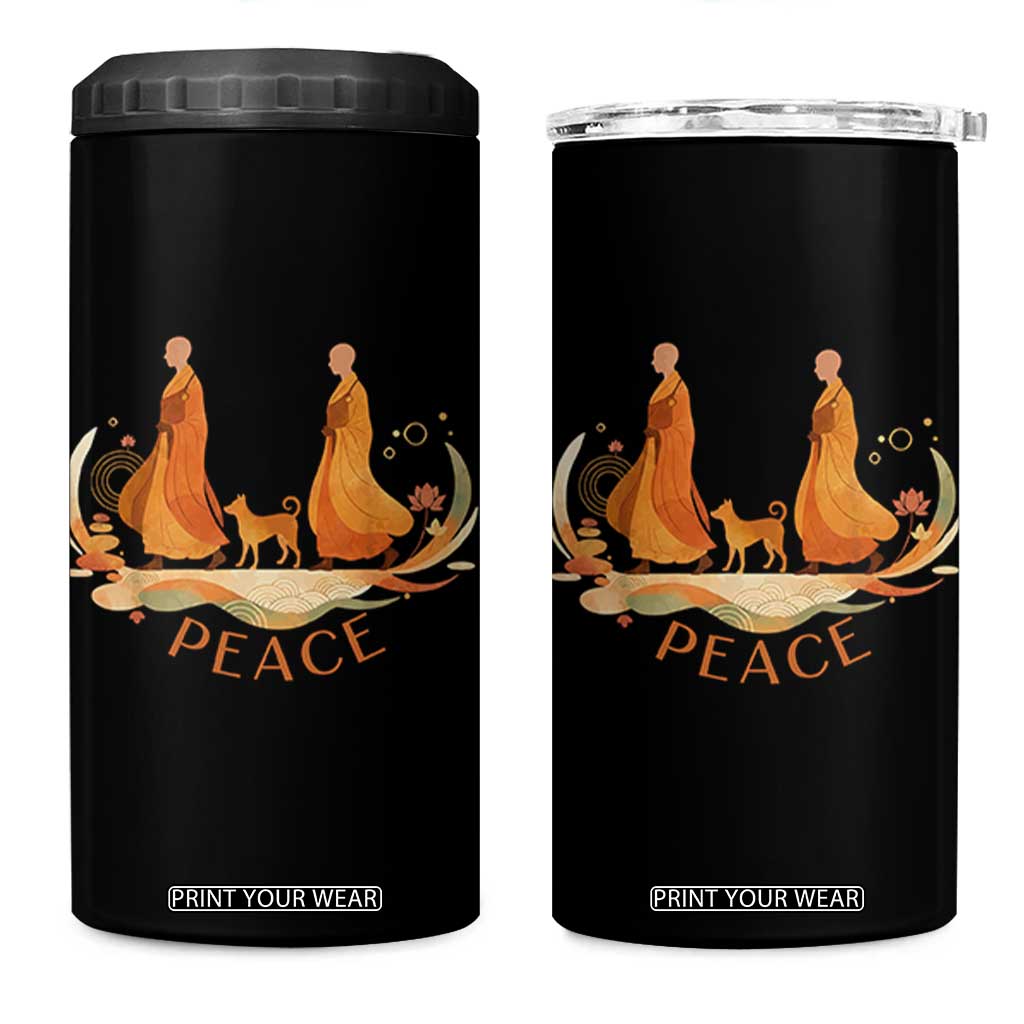 Peaceful Monks Walk with Aloka the Dog 4 in 1 Can Cooler Tumbler Zen Art Buddhism Harmony TS02 One Size: 16 oz Black Print Your Wear