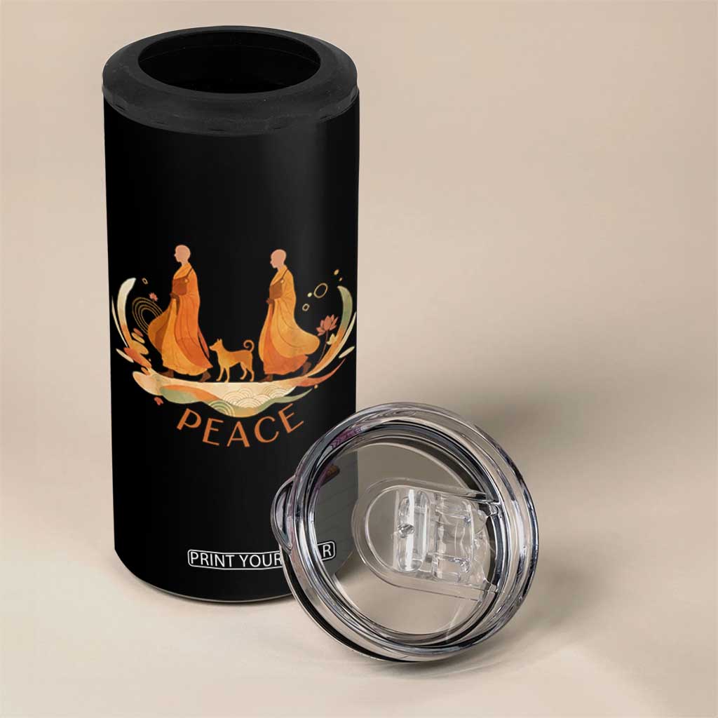Peaceful Monks Walk with Aloka the Dog 4 in 1 Can Cooler Tumbler Zen Art Buddhism Harmony TS02 Print Your Wear