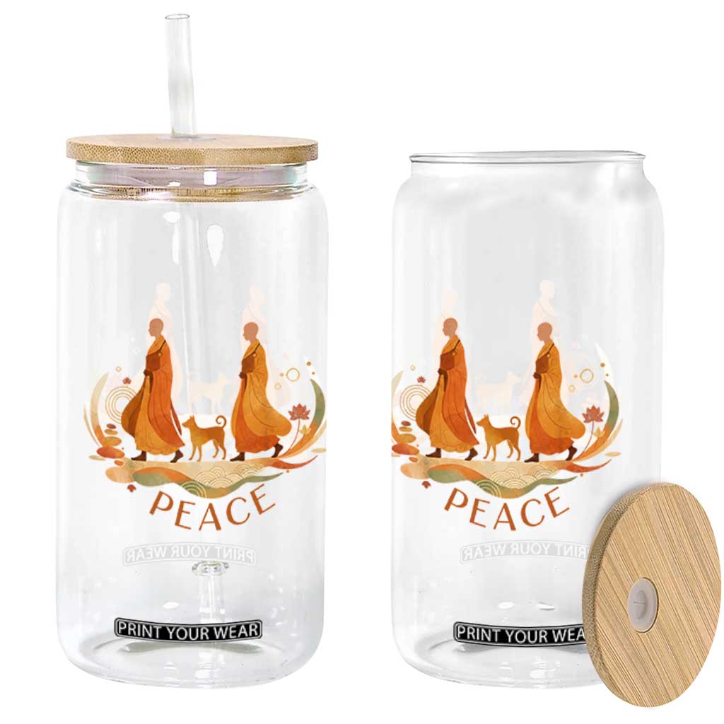 Peaceful Monks Walk with Aloka the Dog Glass Can Zen Art Buddhism Harmony TS02 Print Your Wear
