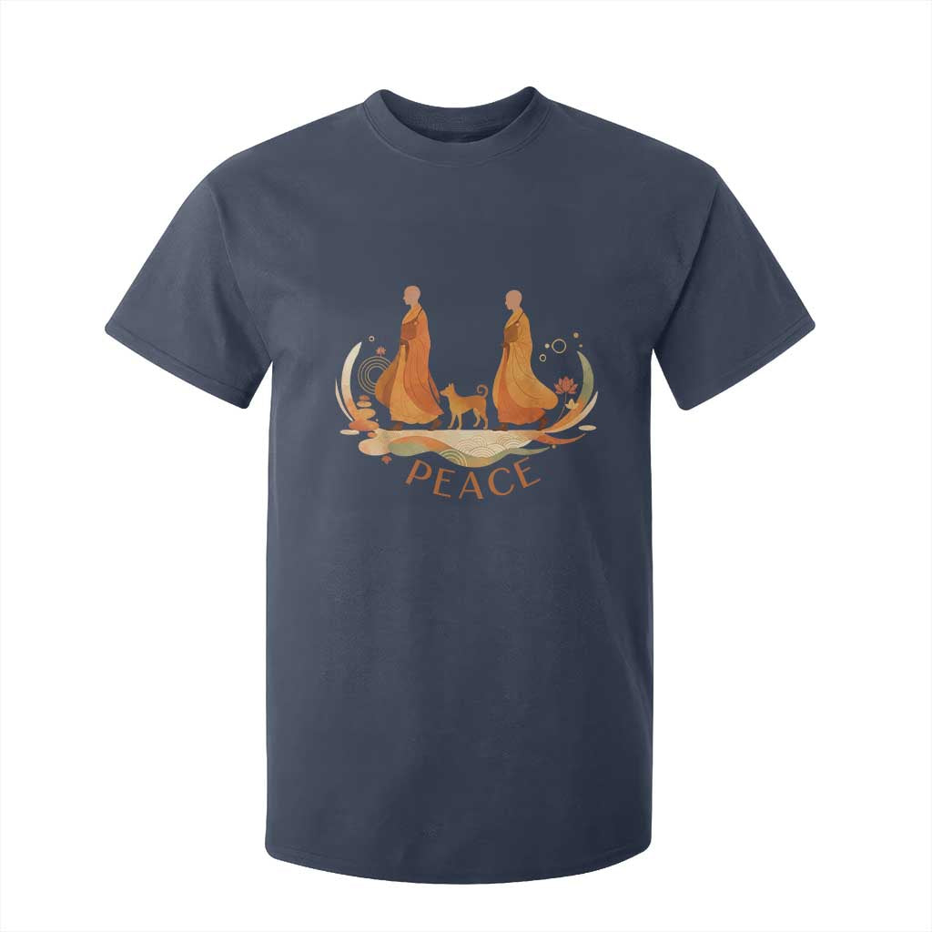 Peaceful Monks Walk with Aloka the Dog T Shirt For Kid Zen Art Buddhism Harmony TS02 Navy Print Your Wear