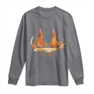 Peaceful Monks Walk with Aloka the Dog Long Sleeve Shirt Zen Art Buddhism Harmony TS02 Charcoal Print Your Wear